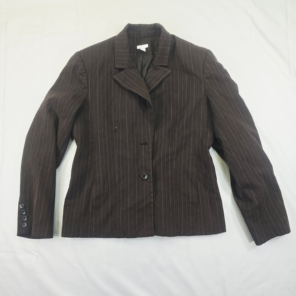 Apt 9 Women's Pinstripe Blazer Size 8 Brown Stretch Two Button Jacket